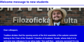 Faculty Newsletter: Welcome message to new students