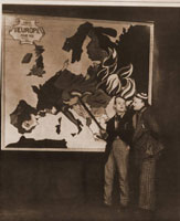 Voskovec a Werich před Hoffmeisterovou mapou Evropy v Caesarovi