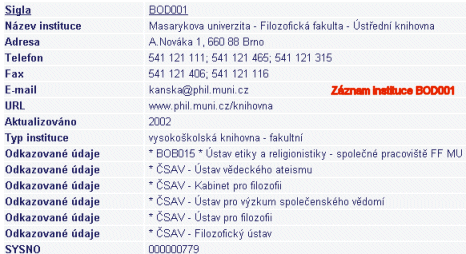 Báze ADR - zobrazení záznamu
